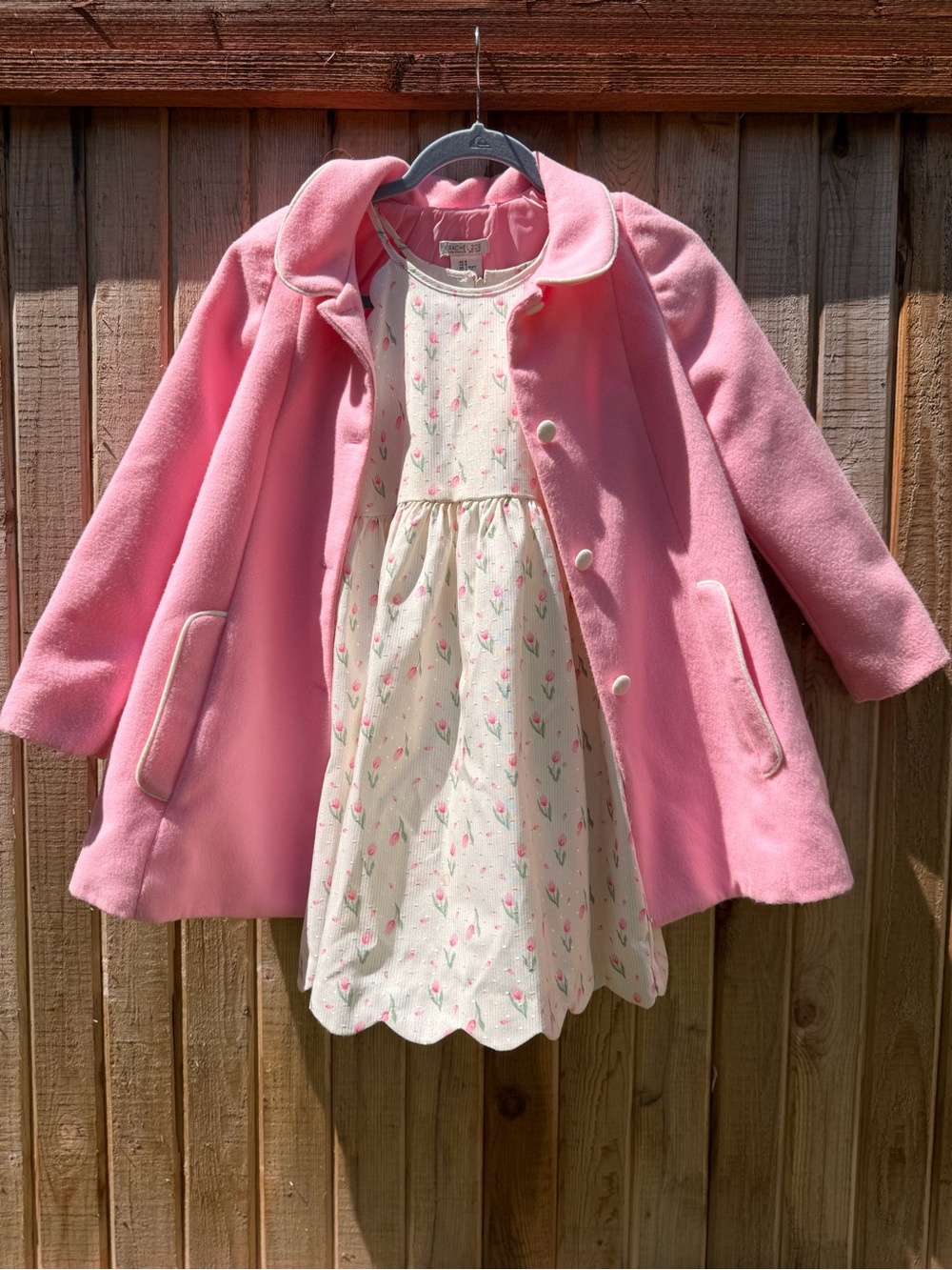 Rachel Zoe Pink Coat with Cream Floral Dress
